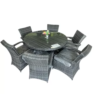 Rattan étkező garnitúra 135cm+6 szék- szürke, fekete (R135-6SZ)