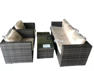 Rattan garnitúra asztal+sofa+fotel- barna-bézs (10239-4B)