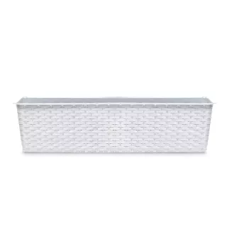 Rattan hatású műanyag peremes balkonláda fehér ( ISR400P/S449 )