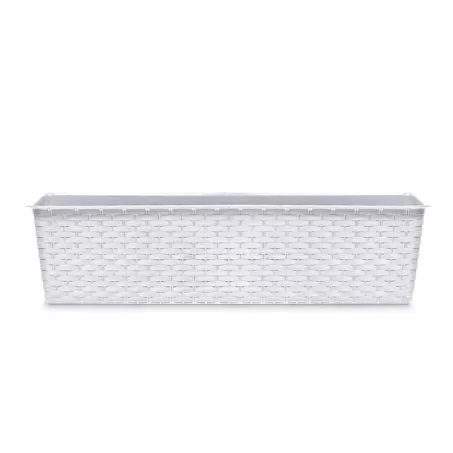 Rattan hatású műanyag peremes balkonláda fehér ( ISR400P/S449 )