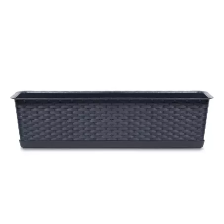 Rattan hatású műanyag peremes balkonláda antracit ( ISR400P/S433 )