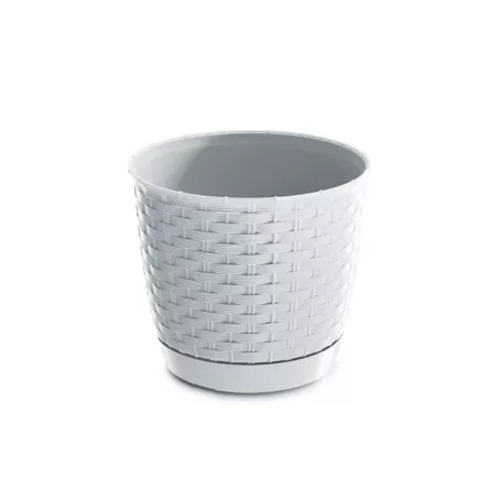 Rattan hatású kaspó alátéttel / fehér (S449)