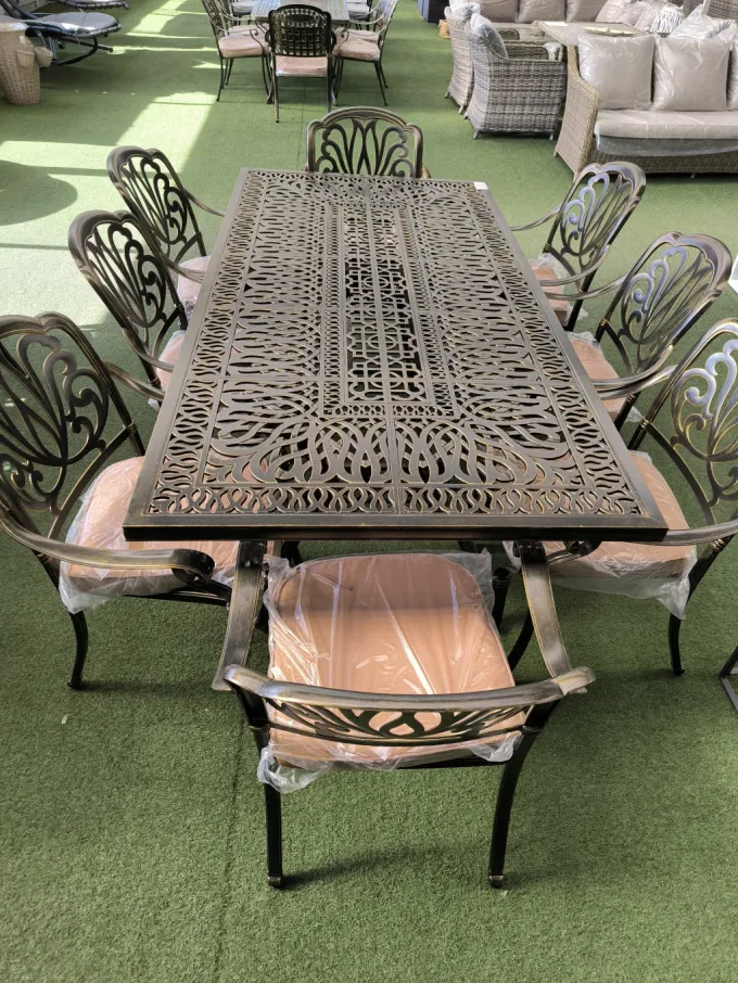 Alumínium asztal 220x106 + szék bronz + párna (612BR)