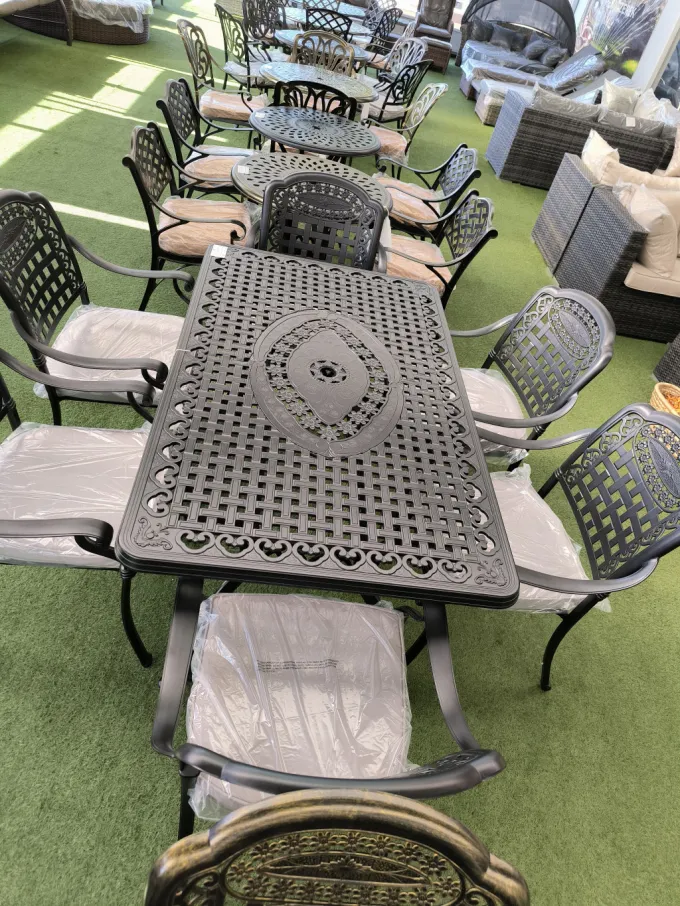 Alumínium asztal 150x90 +szék fekete + párna (618BL)