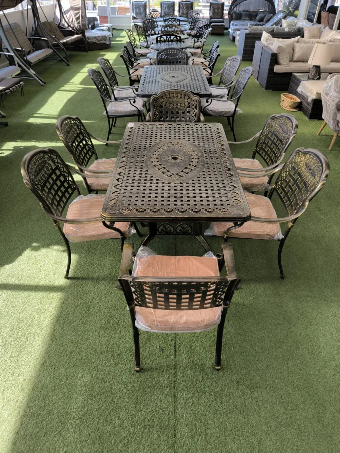 Alumínium asztal 150x90 +szék bronz + párna (618BR)