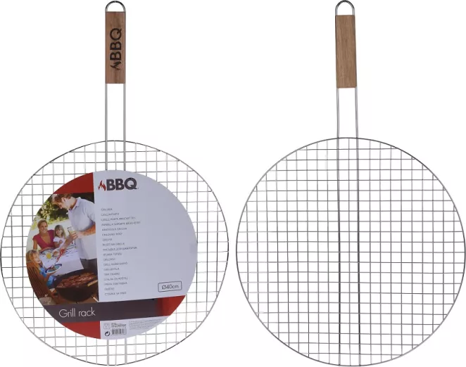 BBQ Grill rács kerek 40 cm fa nyéllel