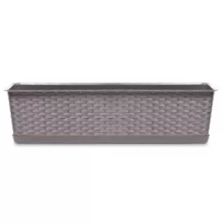 Rattan műanyag peremes balkonláda 80 cm, mocca