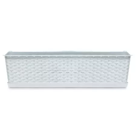 Rattan műanyag peremes balkonláda 80 cm, fehér