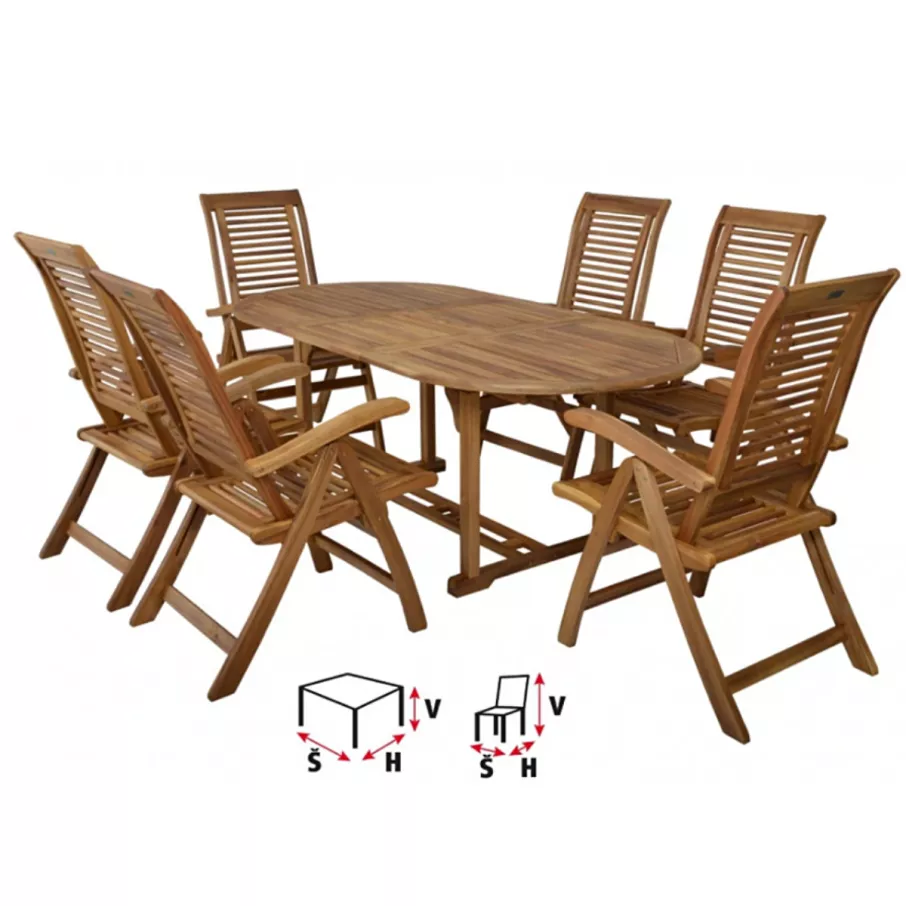 HECHT Kerti bútor  fa, asztal + 6 szék(HECHTCAMBERETS)